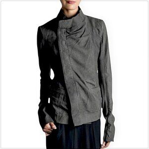 Rick Owens Eileen Lamb Leather Jacket Darkdust Gray High Neck Button NWT NEW 40